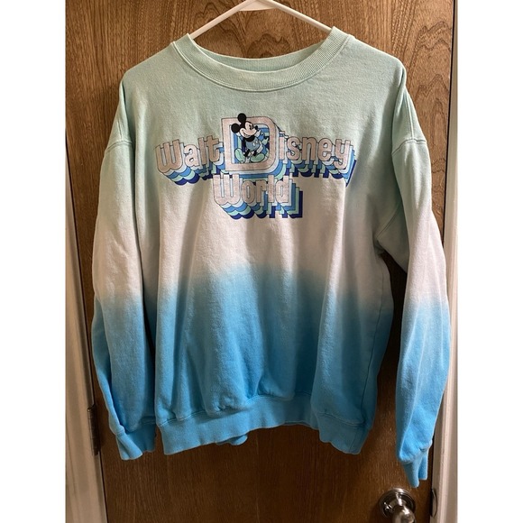 Walt Disney World Disney Parks Mickey Mouse Sweatshirt Blue Ombré Fading Color M - Picture 1 of 12